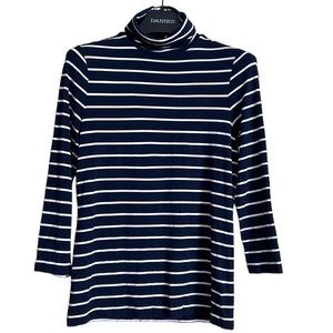 Lauren Ralph Lauren Womens top small striped navy white buttery soft‎ turtleneck
